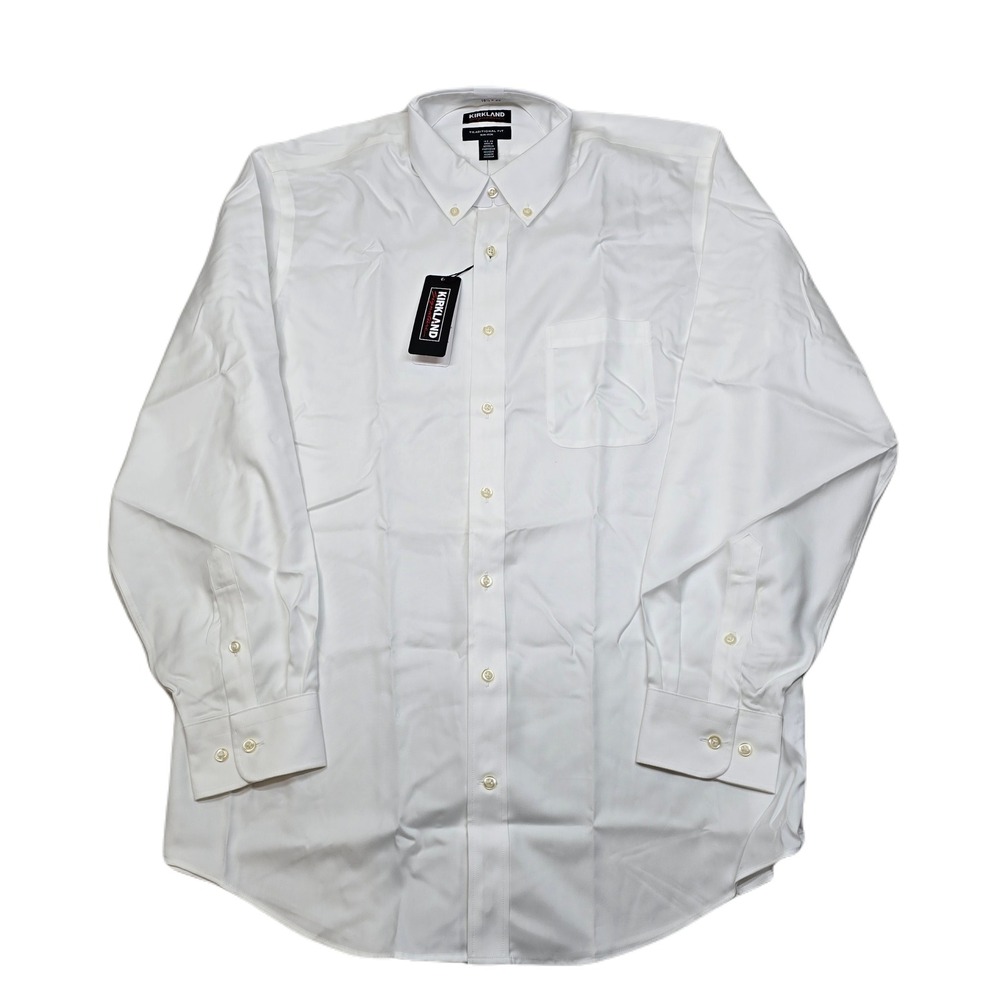 Kirkland Signature White‎ Dress Shirt Mens Large 16.5  35 Non-Iron NEW